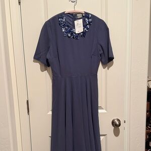 ASOS Blue Midi Dress with Floral Neckline